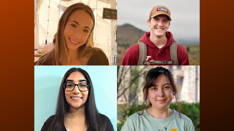 Sara Pacini, Zachary Hartman, Meghana Kamineni, and Sara Gallegos, biochemistry students at Virginia Tech