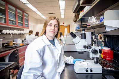 Student working in biochemistry lab