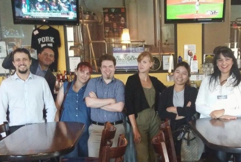 Seven members of a group of faculty and staff enjoyed a get-together at a local restaurant during the 2017 Global Entrepreneur Challenge.