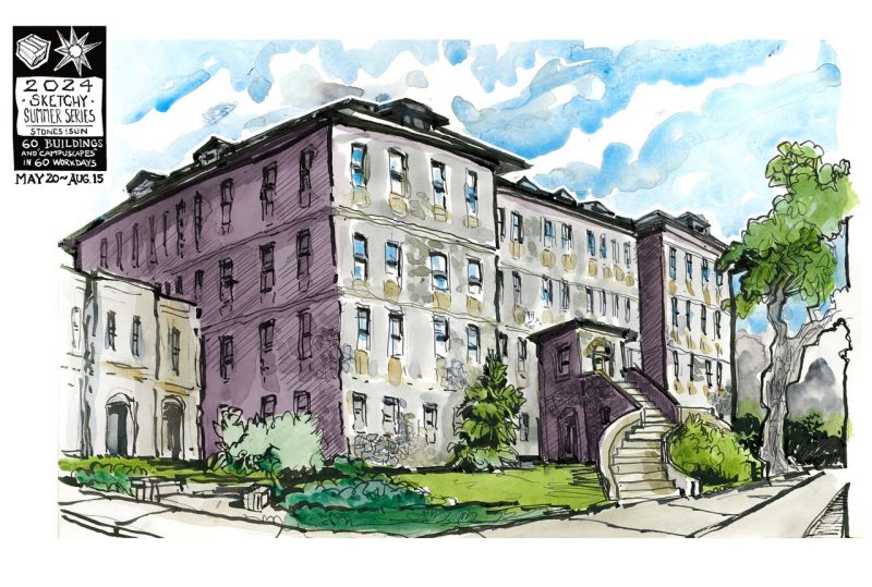 Ink and watercolor sketch of Price Hall