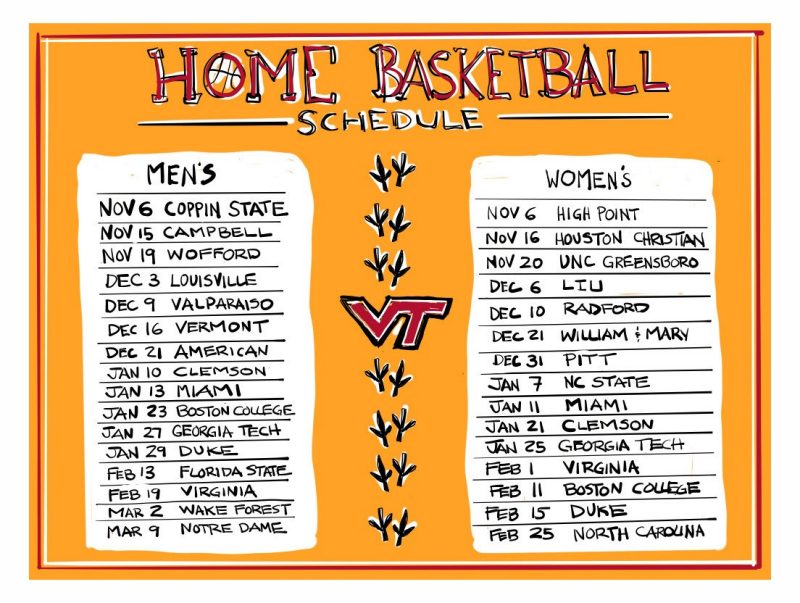Digital sketch of home basketball schedules for women's and men's basketball