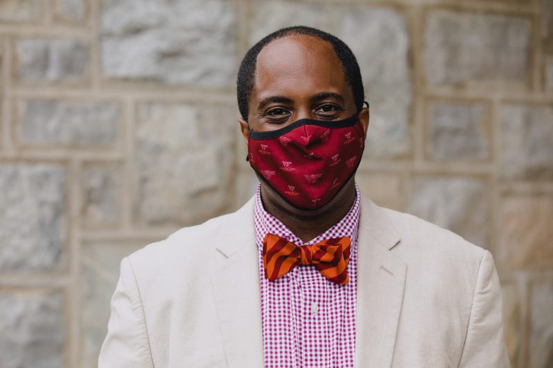 Byron Hughes is pictured donning a mask