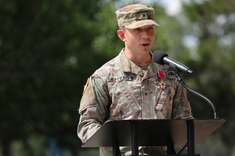 Maj. Gen. Jasper Jeffers III speaking at a ceremony