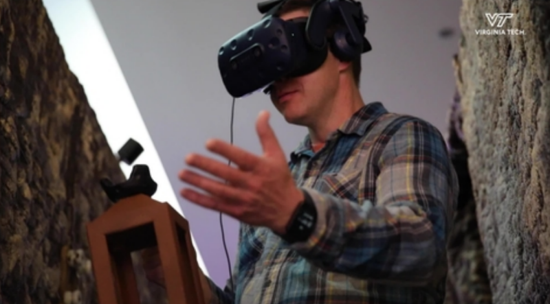 student with a vr headset on