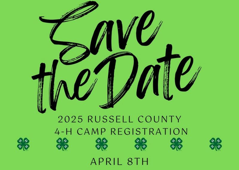 Save the Date, 2025 Russell County 4-H Camp Registration, April 8th
